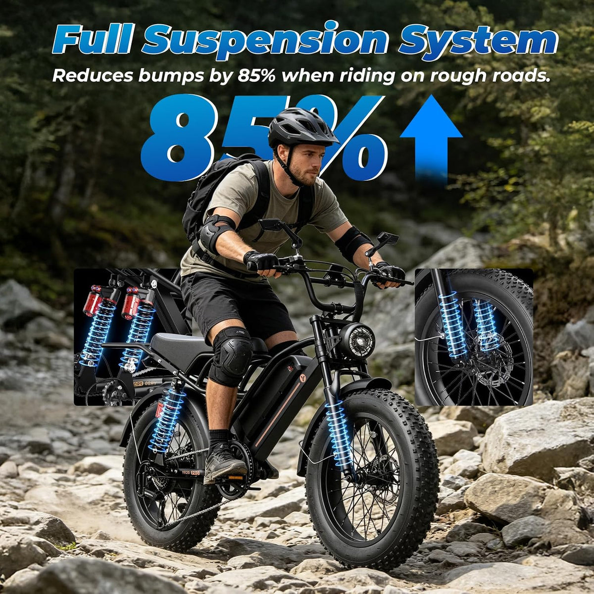 YareYi Electric Bike for Adults, 20 inch Fat Tire E Bike, 750W Electric Mountain Bicycle, 52V 20Ah Removable Battery UL2849