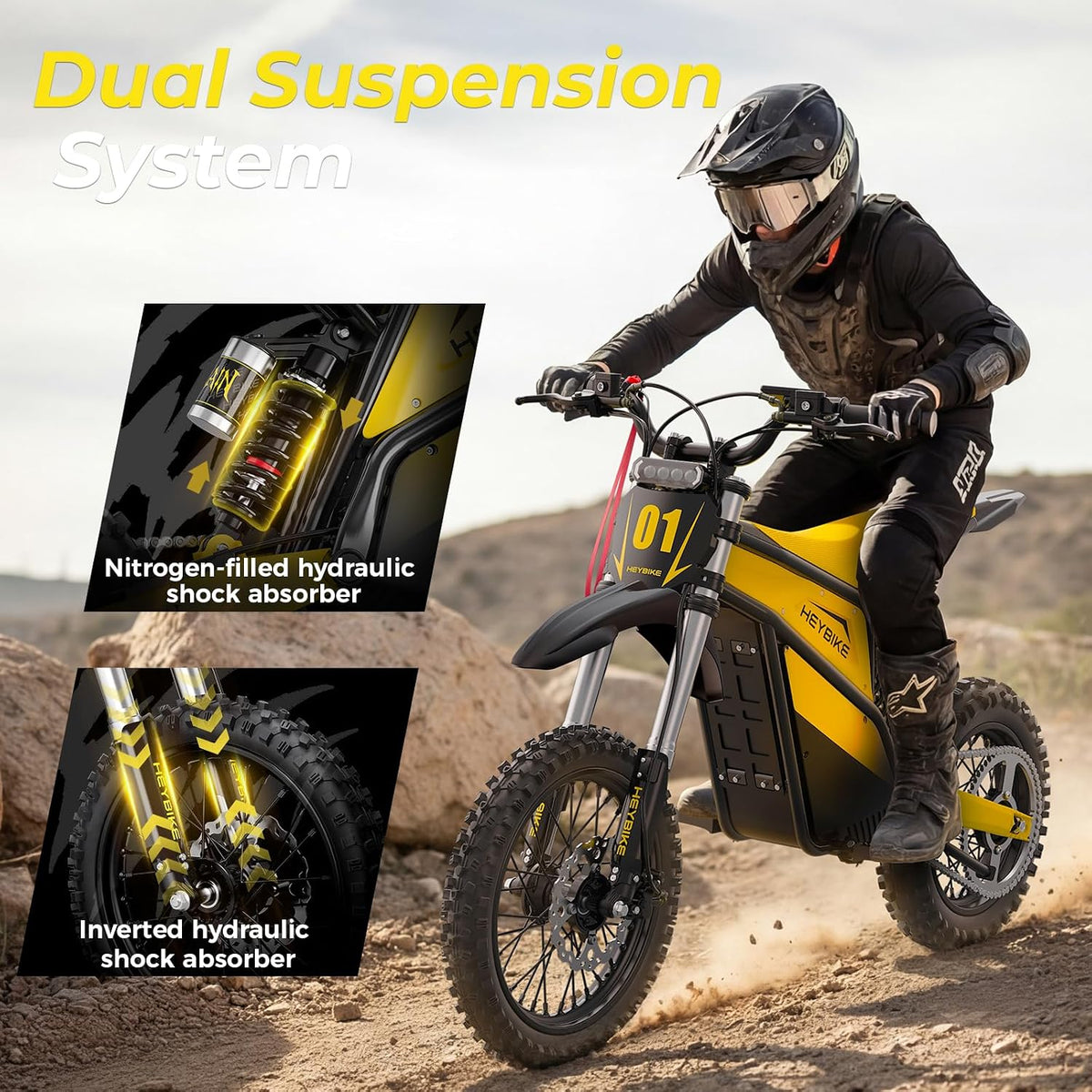 Electric Dirt Bike for Adults, 52V 26AH Battery Ebike, 14"/12" Fat Tire Electric Motorcycle for Teens, UL 2849
