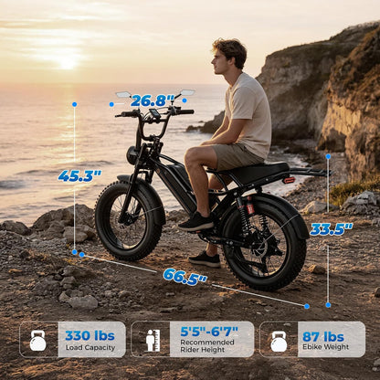 YareYi Electric Bike for Adults, 20 inch Fat Tire E Bike, 750W Electric Mountain Bicycle, 52V 20Ah Removable Battery UL2849