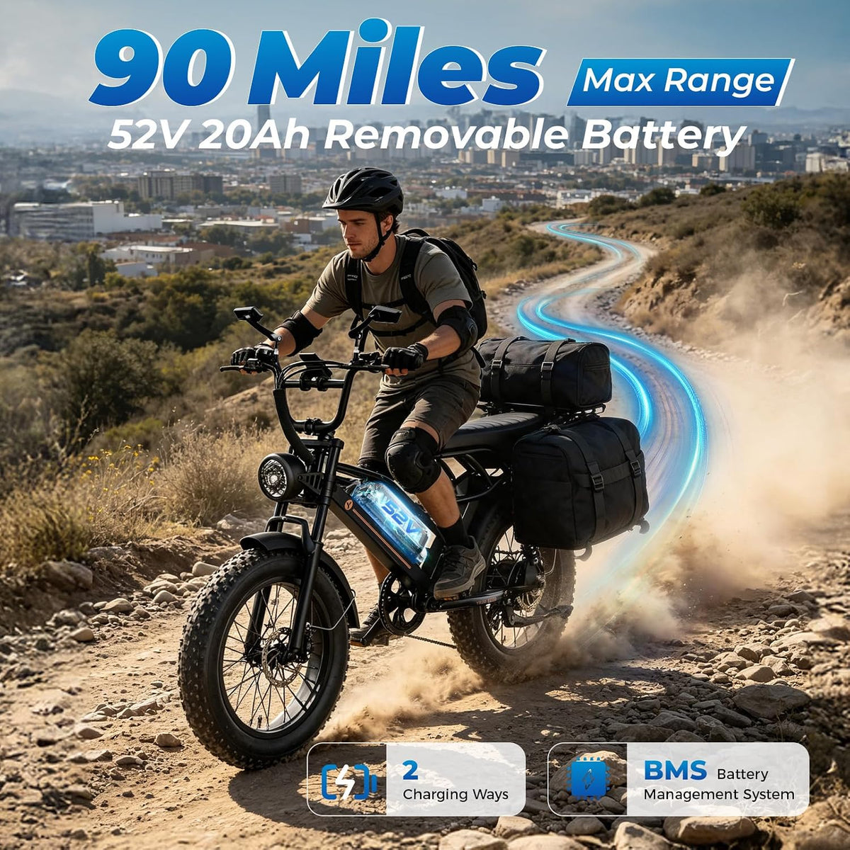 YareYi Electric Bike for Adults, 20 inch Fat Tire E Bike, 750W Electric Mountain Bicycle, 52V 20Ah Removable Battery UL2849
