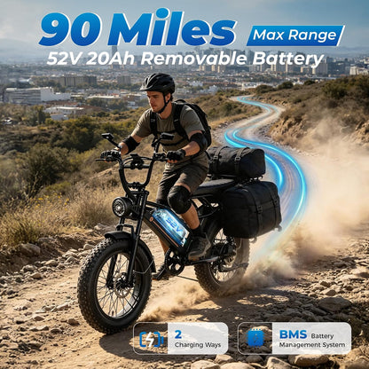 YareYi Electric Bike for Adults, 20 inch Fat Tire E Bike, 750W Electric Mountain Bicycle, 52V 20Ah Removable Battery UL2849