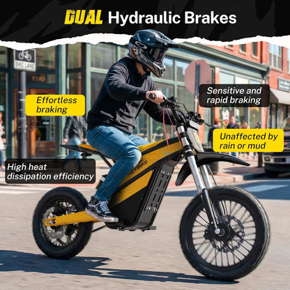 Electric Dirt Bike for Adults, 52V 26AH Battery Ebike, 14"/12" Fat Tire Electric Motorcycle for Teens, UL 2849