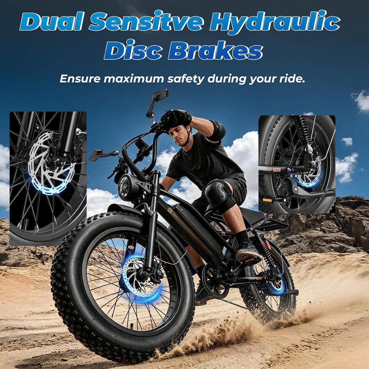 YareYi Electric Bike for Adults, 20 inch Fat Tire E Bike, 750W Electric Mountain Bicycle, 52V 20Ah Removable Battery UL2849