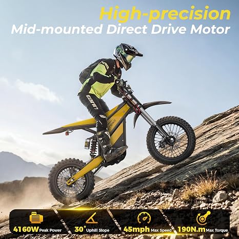 Electric Dirt Bike for Adults, 52V 26AH Battery Ebike, 14"/12" Fat Tire Electric Motorcycle for Teens, UL 2849