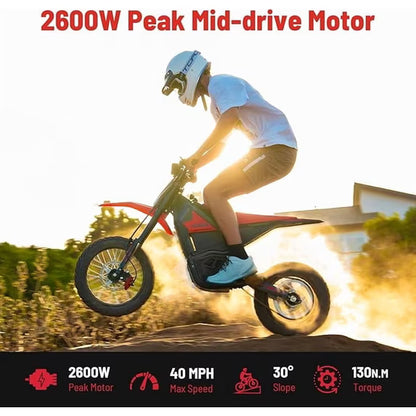 Yozma IN10 Electric Dirt Bike, 2600W Peak Motor Max 40 Mph , 48V 23Ah Battery, 14"/12" Tires, Dual Hydraulic Brakes, All Terrain Motorized Dirt Bikes