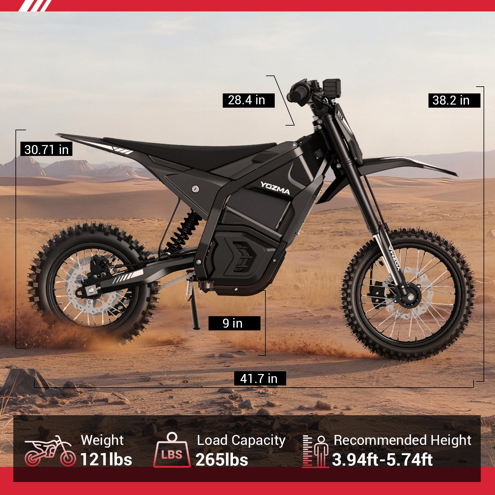 Yozma IN10 Electric Dirt Bike, 2600W Peak Motor Max 40 Mph , 48V 23Ah Battery, 14"/12" Tires, Dual Hydraulic Brakes, All Terrain Motorized Dirt Bikes