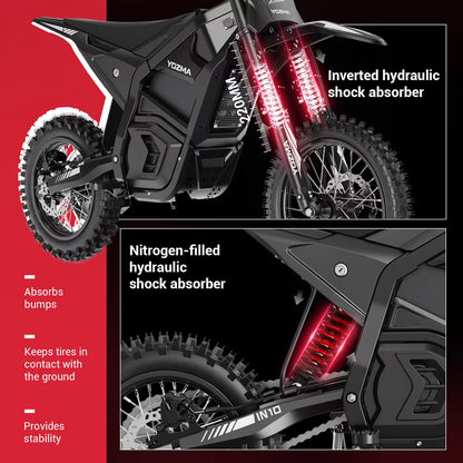 Yozma IN10 Electric Dirt Bike, 2600W Peak Motor Max 40 Mph , 48V 23Ah Battery, 14"/12" Tires, Dual Hydraulic Brakes, All Terrain Motorized Dirt Bikes