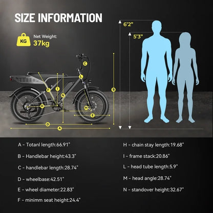 YareYi Electric Bike for Adults, 500W E-Mountain Bicycle, 20"x4" Fat Tire Ebike with Speedometer, 48V 624Wh Removable Battery 70Miles Range, 7 Speed and Full Suspension UL2849