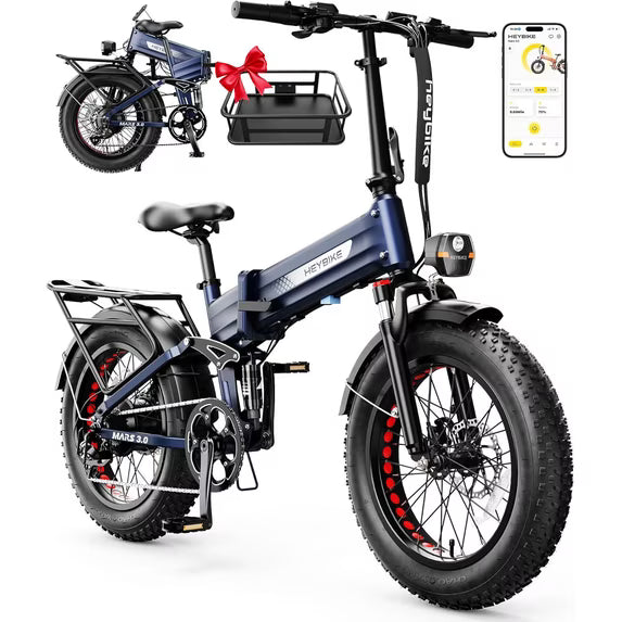 Heybike Mars 3.0 Electric Bike for Adults, 750W Rated Motor Foldable Ebike with 48V 13AH Removable Battery, 20" Fat Tire Electric Bicycles, Up to 28 MPH & NFC Unlock, UL2849