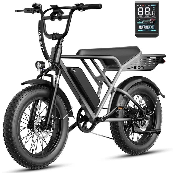 Jasion RetroVolt 500W Electric Bike for Adults, 20" Fat Tire Electric Mountain Bicycle, 48V 13Ah Removable Battery, Full Suspension All-Terrain Ebike, UL2849