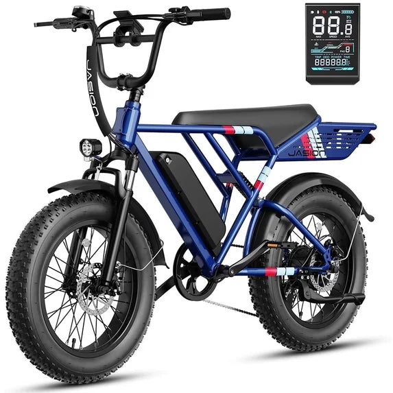 Jasion RetroVolt 500W Electric Bike for Adults, 20" Fat Tire Electric Mountain Bicycle, 48V 13Ah Removable Battery, Full Suspension All-Terrain Ebike, UL2849