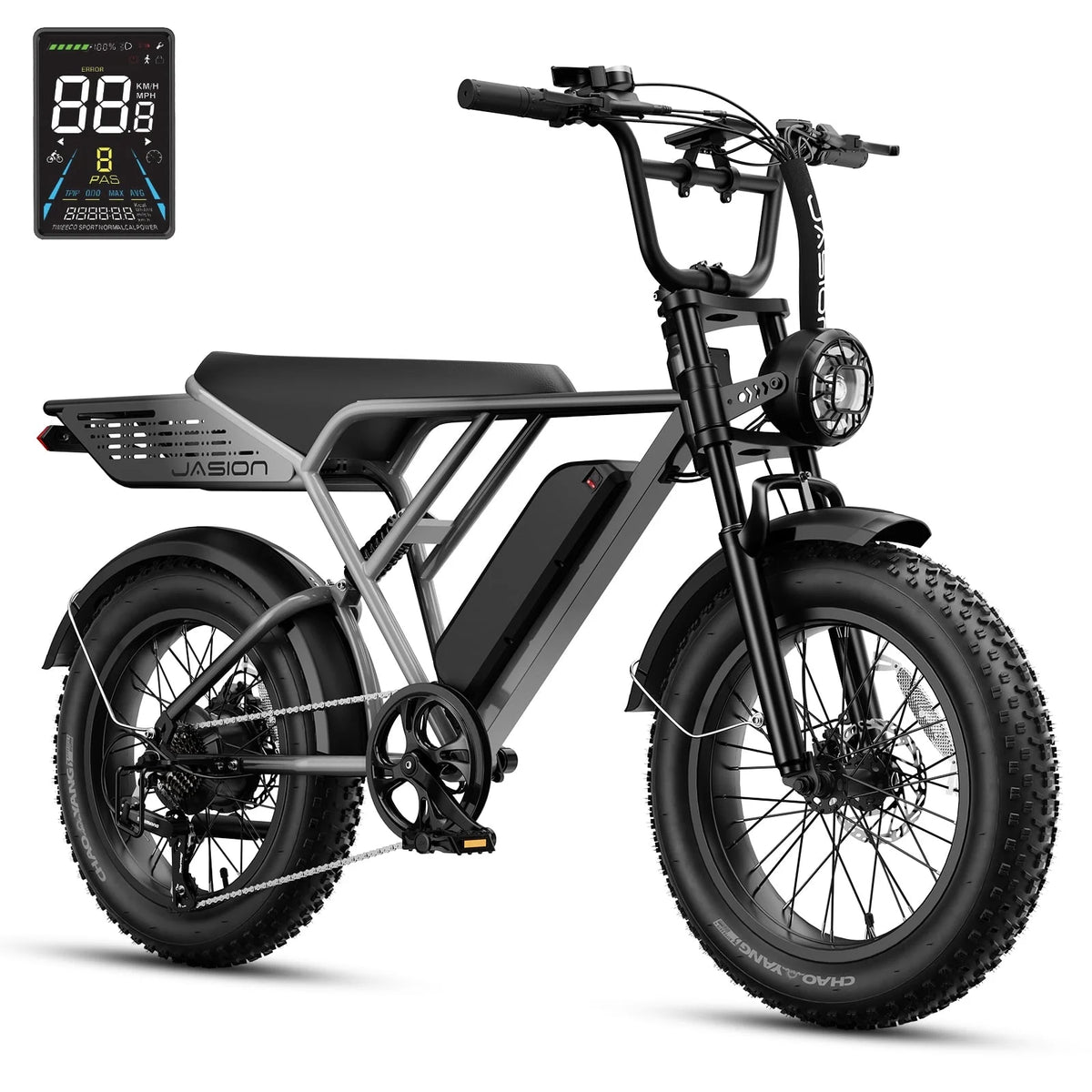 Jasion RetroVolt Pro Electric Bike for Adults, 750W Motor 52V 20AH Removable Battery Electric Mountain Bike, 90 Miles Electric Motorcycle, 20" Fat Tire Electric Bike, UL2849