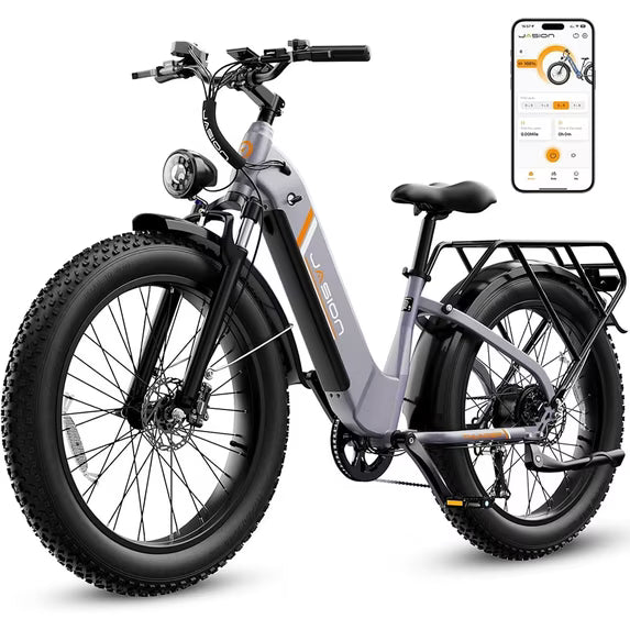 Jasion Thunder Electric Bike for Adults, 750W Rated Motor 48V 18Ah Removable Battery, 80 Miles Longe Range, 26'' x 4'' Fat Tire E-Mountain Bicycle, APP Control, UL2849
