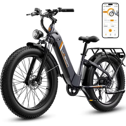 Jasion Thunder Electric Bike for Adults, 750W Rated Motor 48V 18Ah Removable Battery, 80 Miles Longe Range, 26'' x 4'' Fat Tire E-Mountain Bicycle, APP Control, UL2849