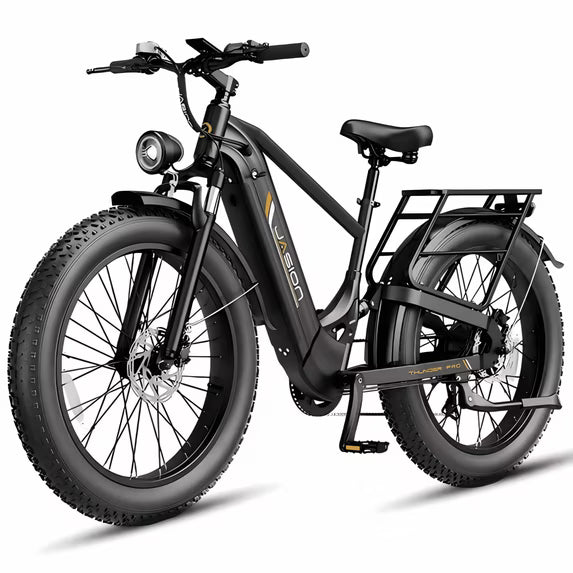 Jasion Thunder Pro ST Electric Bike for Adults, 750W Rated Motor 52V 20Ah Removable Battery, 26'' x 4'' Fat Tire E-Mountain Bicycle, APP Control Bluetooth, UL2849, Black