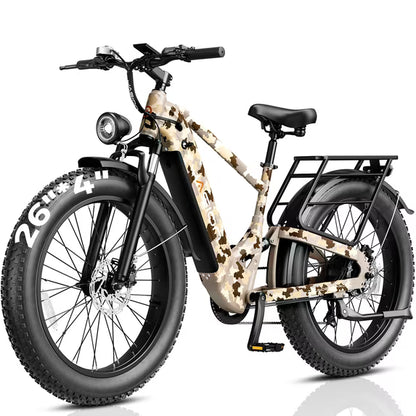 Jasion Thunder Pro ST Electric Bike for Adults, 750W Rated Motor 52V 20Ah Removable Battery, 26'' x 4'' Fat Tire E-Mountain Bicycle, APP Control Bluetooth, UL2849, Black