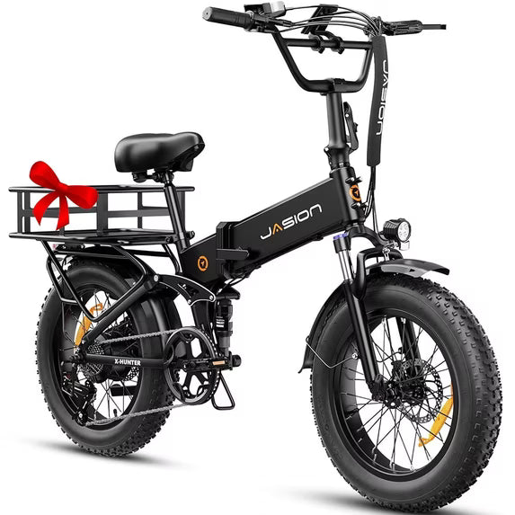 Jasion X-Hunter Electric Bike for Adults, 750W Motor Electric Bicycle with 48V 13AH Removable Battery, 20" x4.0 Fat Tire Folding Ebike, Full Suspension, 7-Speed Bicycles