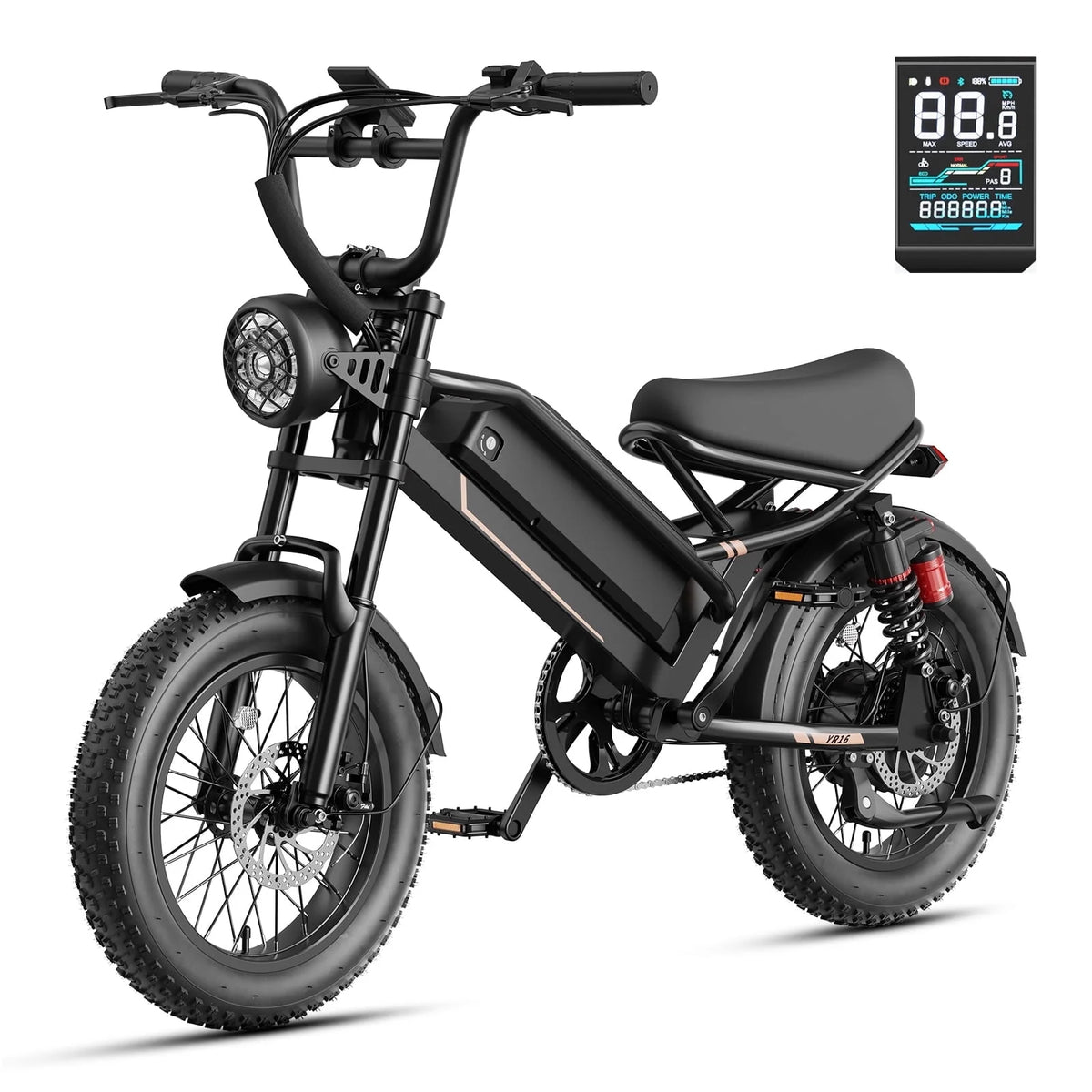 Jasion YR16 Electric Bike for Adults, 500W Motor 48V 12.5AH Removable Battery E-Mountain Bike, 16" Fat Tire Off-Road Electric Bike, 55 Miles Ebike for Teens, UL2849
