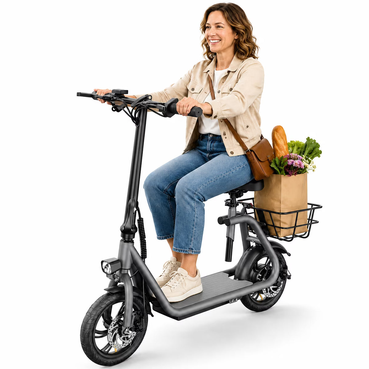 YareYi JS3 Foldable Electric Scooter for Adults with Seat, 650W Peak Adult Electric Scooter with Basket, 20 MPH, 20-Mile, UL 2272 Certified