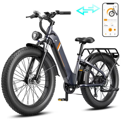 YareYi Electric Bike for Adults, 1500W Peak Motor 28 Mph, 48V 18Ah Removable Battery, 26'' x 4'' Fat Tire E-Mountain Bicycle, APP Control with Turn Signal, UL2849