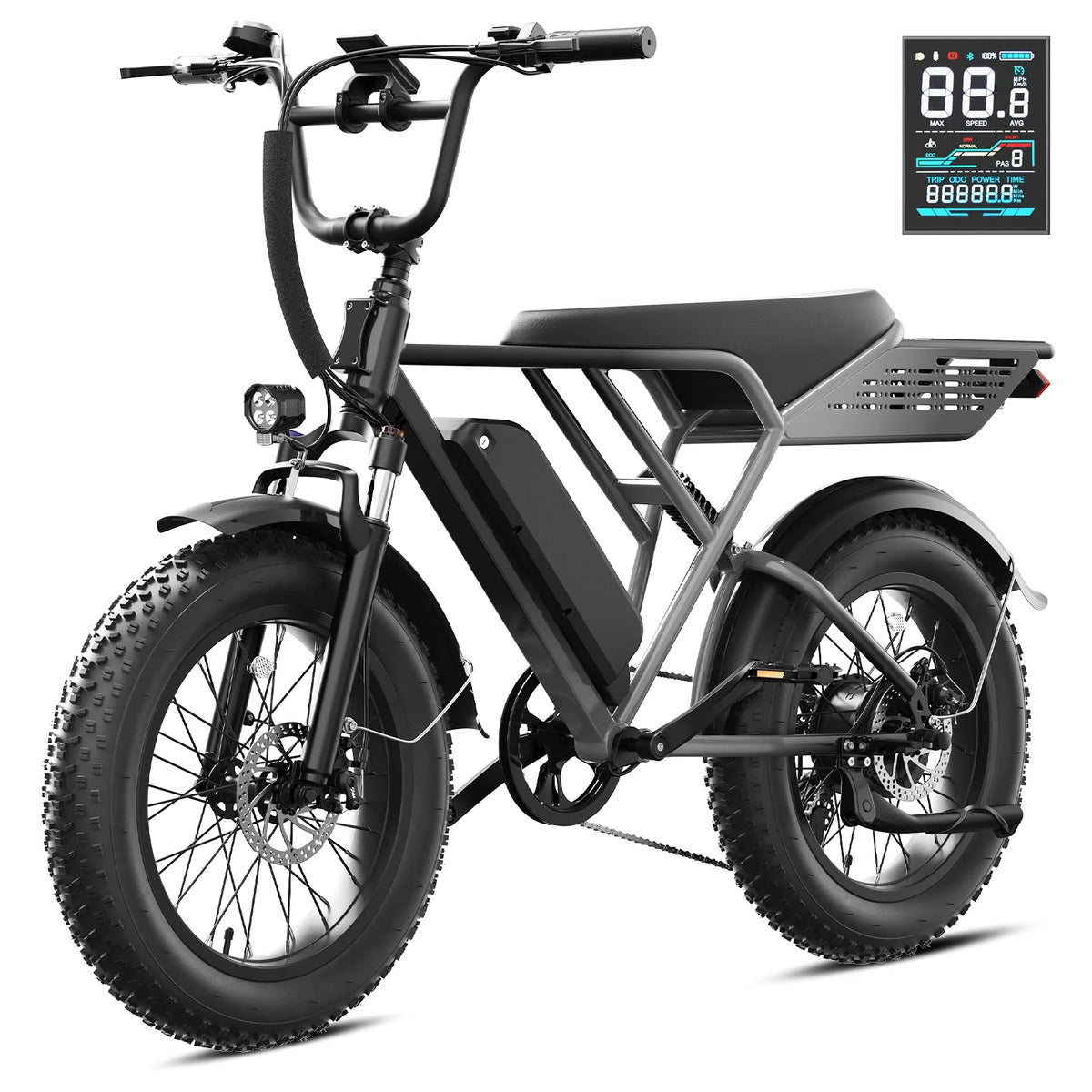 YareYi Electric Bike for Adults, 500W E-Mountain Bicycle, 20"x4" Fat Tire Ebike with Speedometer, 48V 624Wh Removable Battery 70Miles Range, 7 Speed and Full Suspension UL2849
