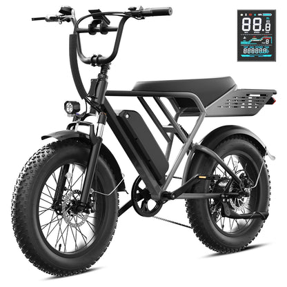 YareYi Electric Bike for Adults, 500W E-Mountain Bicycle, 20"x4" Fat Tire Ebike with Speedometer, 48V 624Wh Removable Battery 70Miles Range, 7 Speed and Full Suspension UL2849