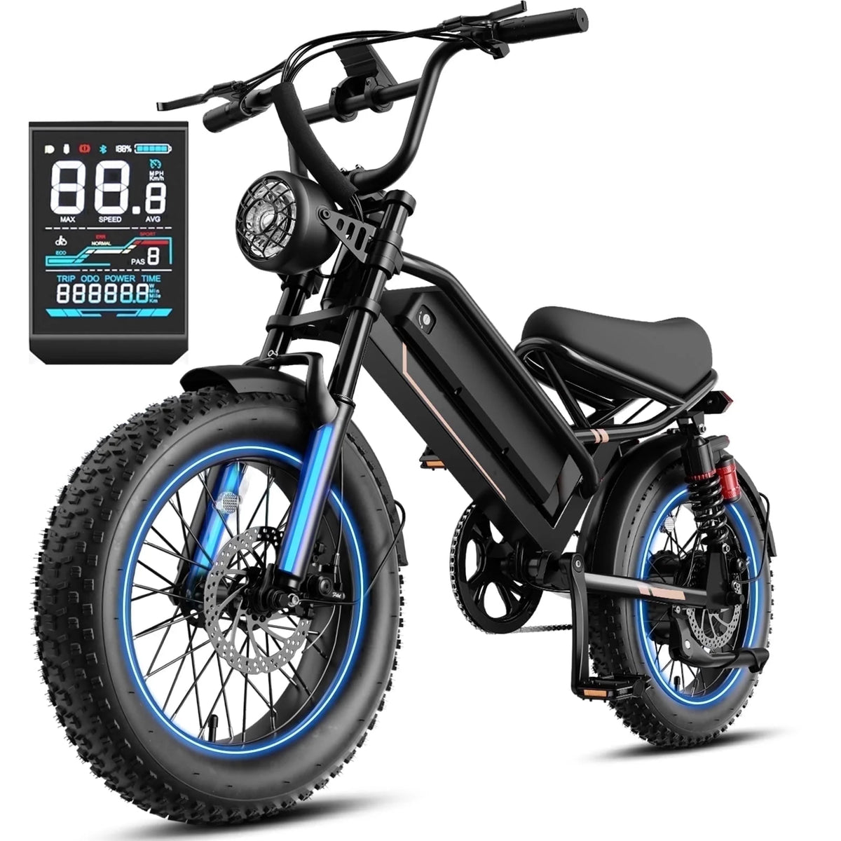 YareYi Electric Bike for Adults 16", 2000W Peak E-Mountain Bicycle, 28MPH Fat Tire Ebike, 48V 12.5Ah Removable Battery UL2849