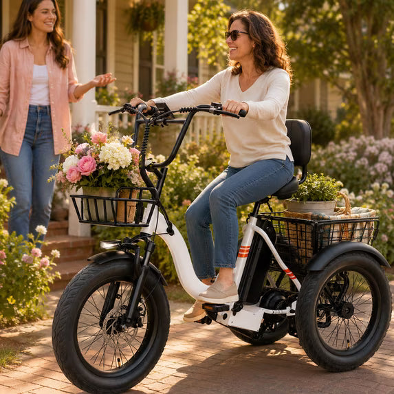 YareYi 3 Wheel Electric Bike for Adults, 500W Rated Foldable Electric Tricycle with Baskets, 18" Fat Tire E Trike with 48V 13Ah Battery, Up to 55 Mile, UL 2849 Certified, Black