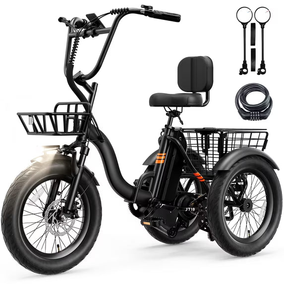 YareYi 3 Wheel Electric Bike for Adults, 500W Rated Foldable Electric Tricycle with Baskets, 18" Fat Tire E Trike with 48V 13Ah Battery, Up to 55 Mile, UL 2849 Certified, Black