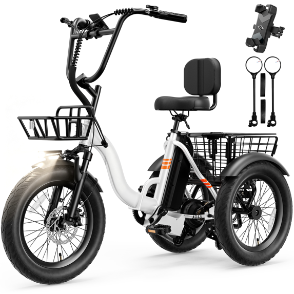 YareYi 3 Wheel Electric Bike for Adults, 500W Rated Foldable Electric Tricycle with Baskets, 18" Fat Tire E Trike with 48V 13Ah Battery, Up to 55 Mile, UL 2849 Certified, Black