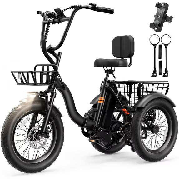 YareYi 3 Wheel Electric Bike for Adults, 500W Rated Foldable Electric Tricycle with Baskets, 18" Fat Tire E Trike with 48V 13Ah Battery, Up to 55 Mile, UL 2849 Certified, Black