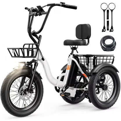 YareYi 3 Wheel Electric Bike for Adults, 500W Rated Foldable Electric Tricycle with Baskets, 18" Fat Tire E Trike with 48V 13Ah Battery, Up to 55 Mile, UL 2849 Certified, Black