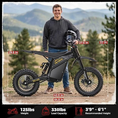 Electric Dirt Bike for Adults, 52V 26AH Battery Ebike, 14"/12" Fat Tire Electric Motorcycle for Teens, UL 2849