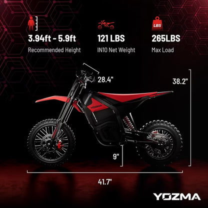 Yozma IN10 Electric Dirt Bike, 2600W Peak Motor Max 40 Mph , 48V 23Ah Battery, 14"/12" Tires, Dual Hydraulic Brakes, All Terrain Motorized Dirt Bikes