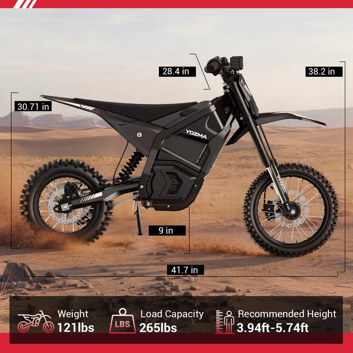 Yozma IN10 Electric Dirt Bike, 2600W Peak Motor Max 40 Mph , 48V 23Ah Battery, 14"/12" Tires, Dual Hydraulic Brakes, All Terrain Motorized Dirt Bikes