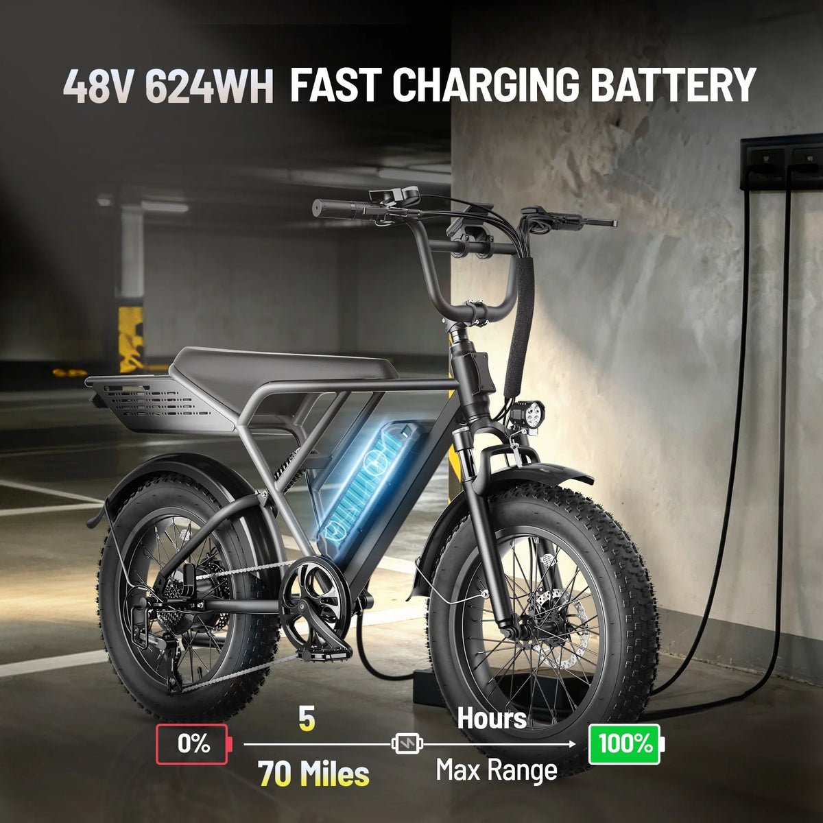 YareYi Electric Bike for Adults, 500W E-Mountain Bicycle, 20"x4" Fat Tire Ebike with Speedometer, 48V 624Wh Removable Battery 70Miles Range, 7 Speed and Full Suspension UL2849