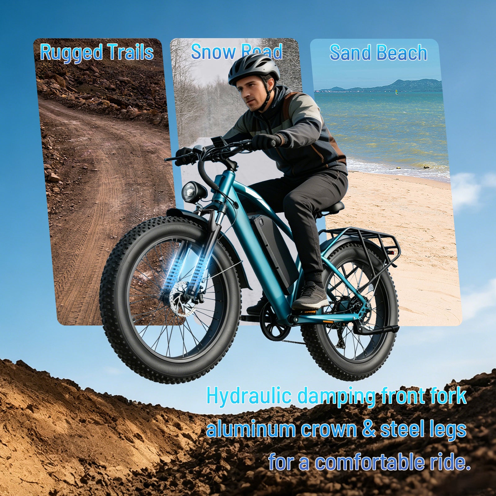 YareYi Electric Bike for Adults 26", 2000W Peak E-Mountain Bicycle, 28MPH Fat Tire Ebike, 48V 15Ah Removable Battery, 7 Speed and Front Suspension with Rear Rack UL2849
